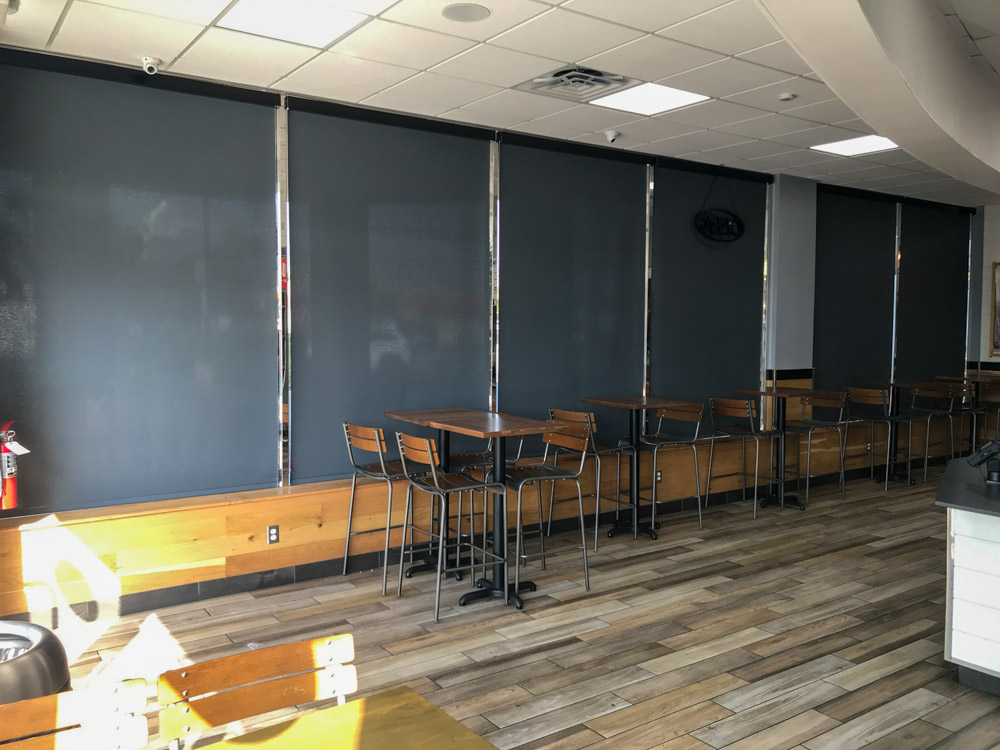 Installed window shades in a commercial space