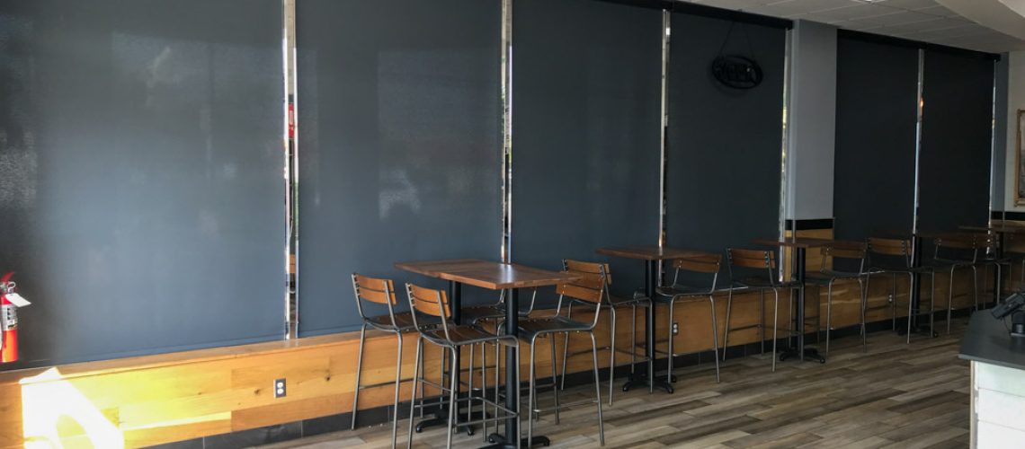 Installed window shades in a commercial space