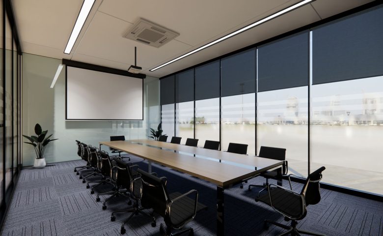 Conference room in a corporate building with premium window coverings
